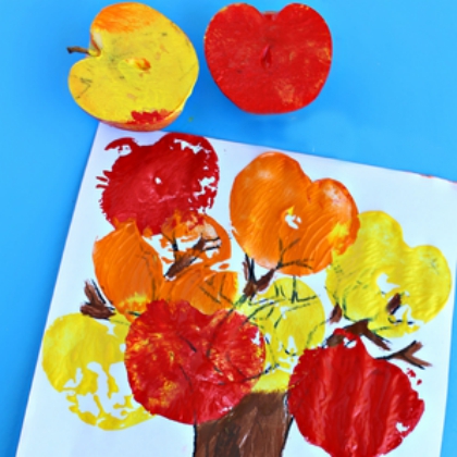 Apple Crafts & Activities for Preschool Painting a Tree of Apples From Apples