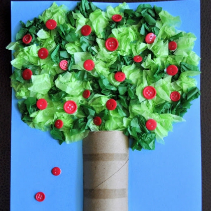 Crushed Papers And Some Buttons For Making a Apple Tree