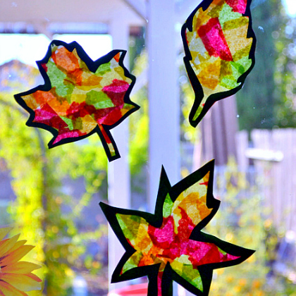 Easy and Creative Glass Painting Ideas for Kids Leaves With Patterns