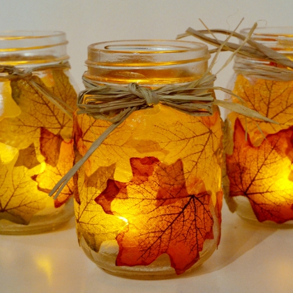 Art And Craft With Mother Nature-Fun Fall Leaf Crafts for Kids Maple Leaf Light Jar