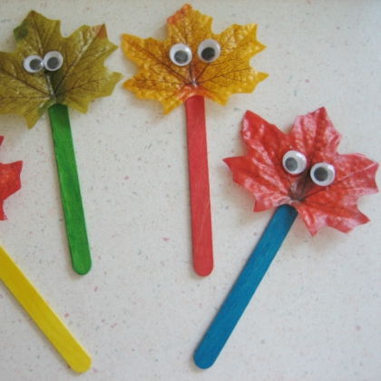 Art And Craft With Mother Nature-Fun Fall Leaf Crafts for Kids Googly Eyed Leaf sticks