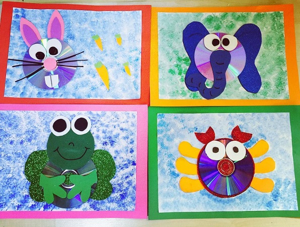 CD Disk Animal Crafts for Kids Fun Crafts With CD Disk And Water Paints