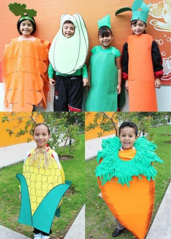 Fancy Dresses Fruit and Brinjal Vegetable Costume Cutout with Cap For Kids  | Healthy Food Costume For Boys & Girls