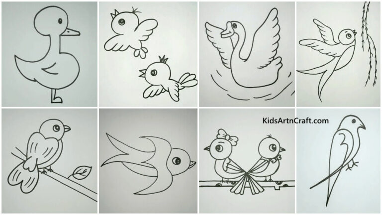 Learn to Make Easy Bird Drawings in Simple Steps - Kids Art & Craft