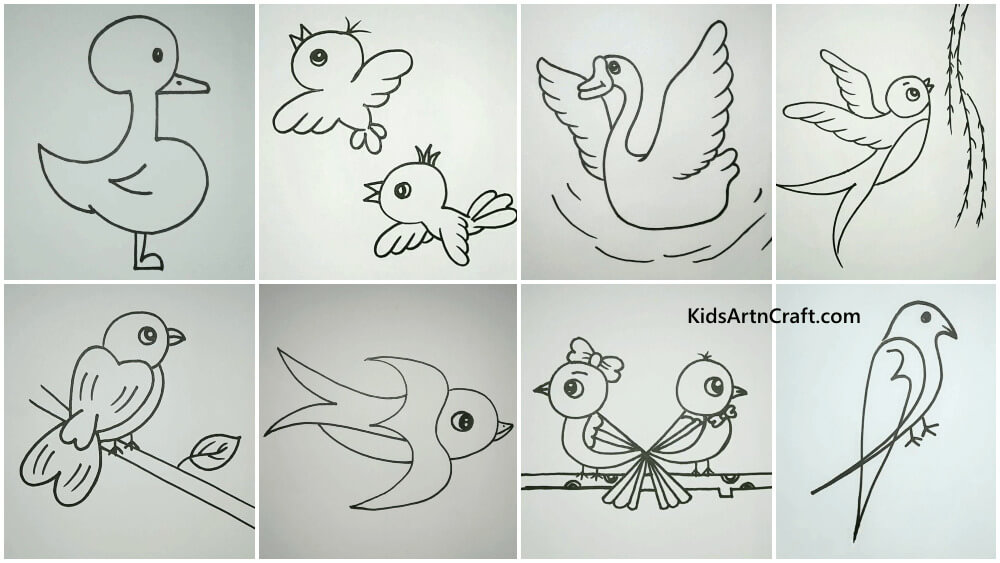 how to draw a bird flying simple