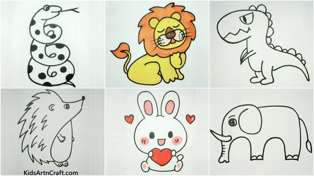 Simple & Cute Animal Drawings for Kids - Kids Art & Craft