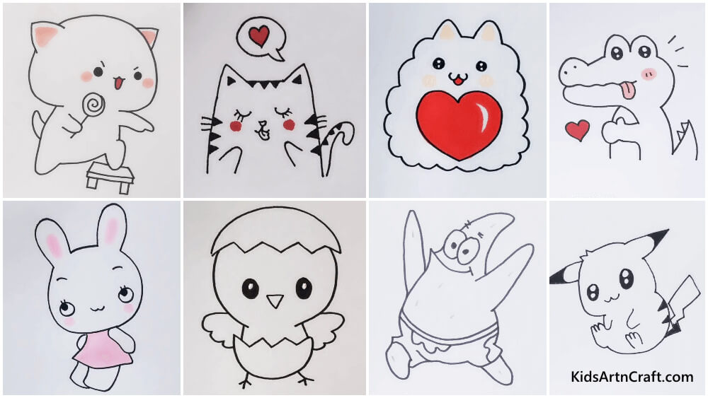 Learn How to Draw Cute Cartoon Turtle, Hamster, & Bird (Kawaii) Easy Step  by Step Drawing Tutorial for Kids | How to Draw Step by Step Drawing  Tutorials