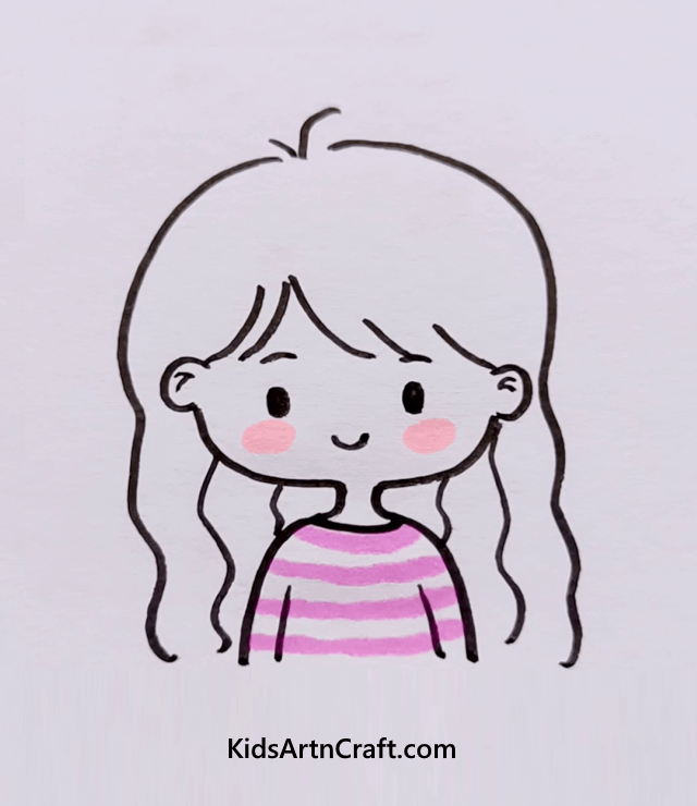 Cute Cartoon girl drawing Easy pink dress