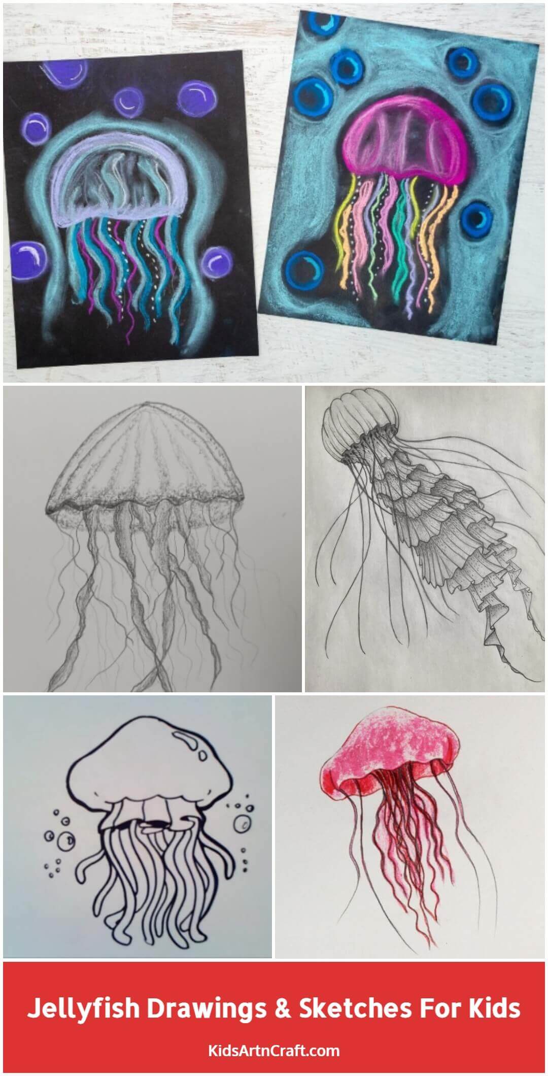 Simple Kids' White and Black Coloring Page with Jellyfish · Creative Fabrica