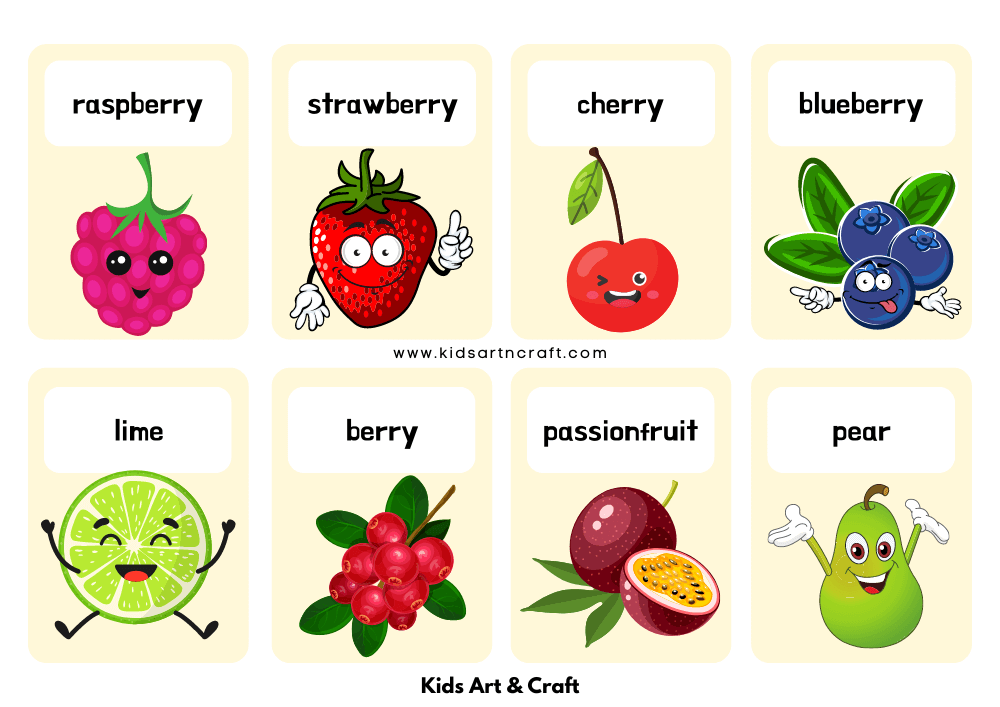 Fruit Name Flashcards For Preschoolers
