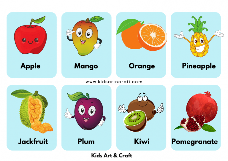 Fruits Name Flashcards for Kindergarten - Kids Art & Craft