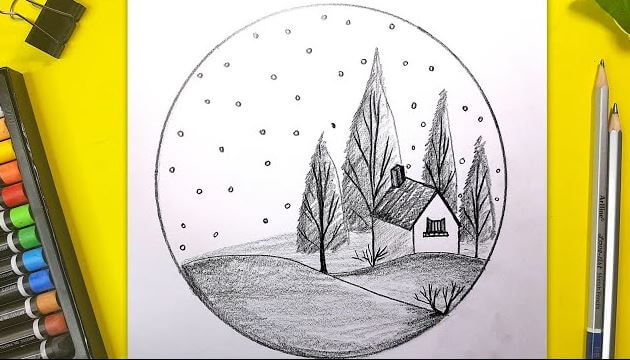 Circle Drawing Scenery Easy | Sunrise Scenery Drawing Easy | Nature Drawing  - YouTube