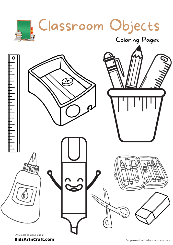 Classroom Objects Coloring Page Coloring Pages