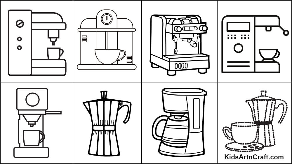 Coloring Pages Coffee Maker for Kids Learn Colors, Painting for Kids and  Drawing for Children