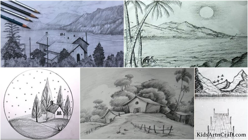easy drawing of landscape scenery