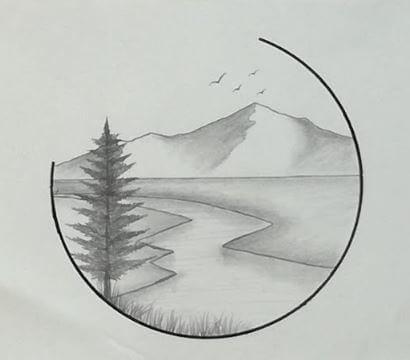 Mountain landscape sketch stock illustration. Illustration of water -  173039956