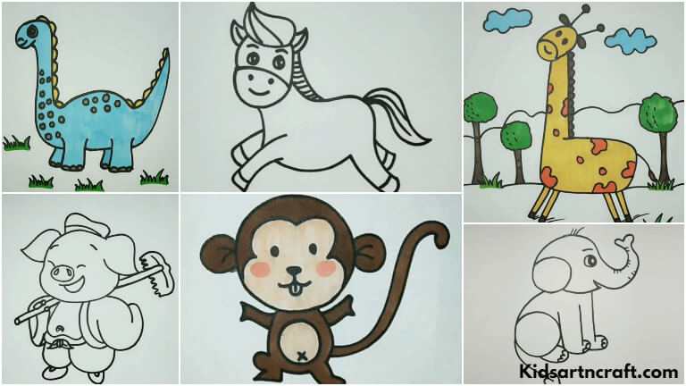 10 Easy Animal Drawings for Kids Vol. 1 | Step by Step Drawing Tutorials |  How to Draw Cute Animals - YouTube