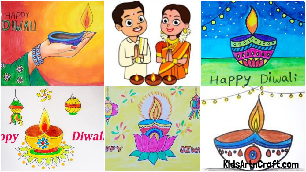 HOW TO DRAW DEEPAVALI CELEBRATION DRAWING| INDIAN FESTIVAL MEMORY DRAWING| DIWALI  DRAWING EASY | Easy drawings, Diwali drawing, Easy drawings for kids