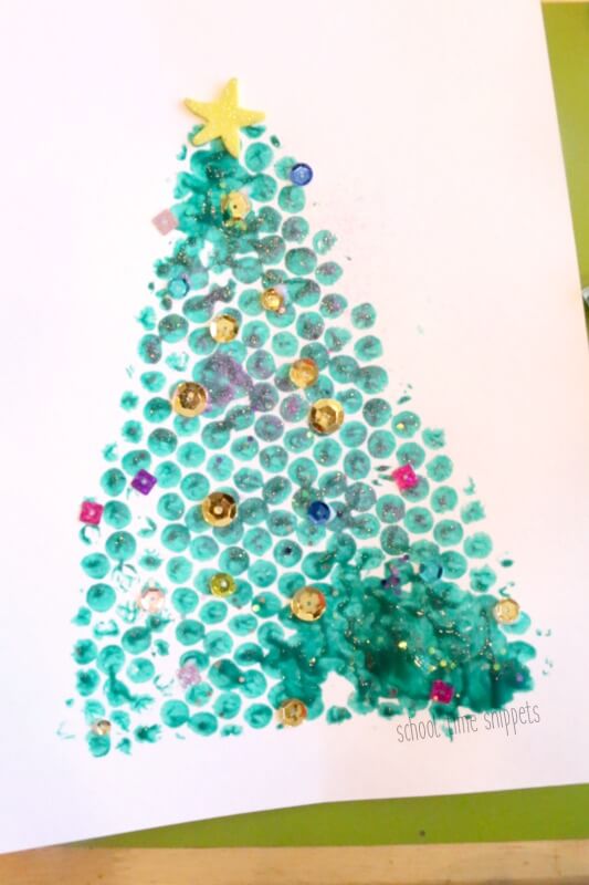 Pretty Christmas Tree Bubble Wrap Painting Craft For Toddlers