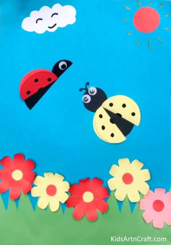 Flower & Ladybug Paper Craft For Spring Season - Step by Step ...