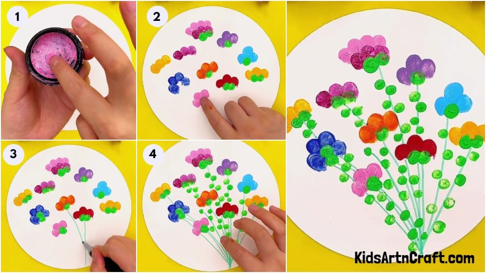 Colorful Flower Fingerprint Painting Step-by-step Tutorial For Kids
