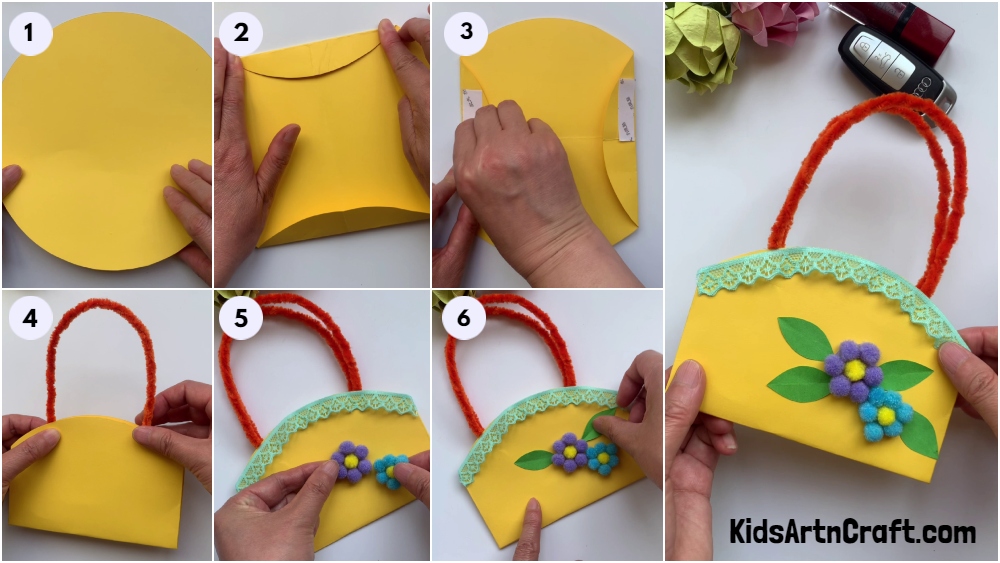diy gift paper bag with handles easy tutorial fi Kidsartncraft step 4