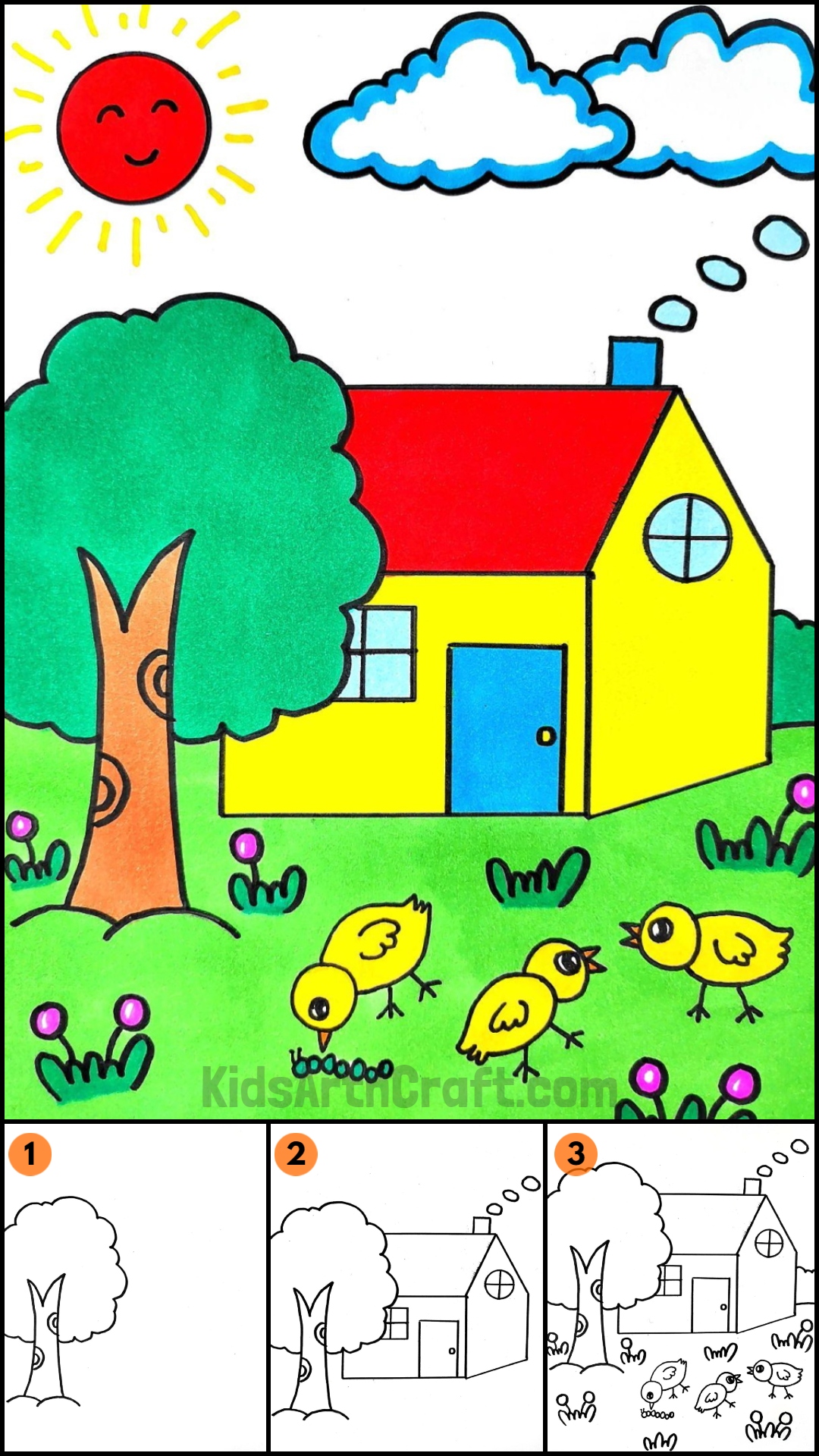 How to draw House step by step easy drawing for kids | Welcome to RGBpencil