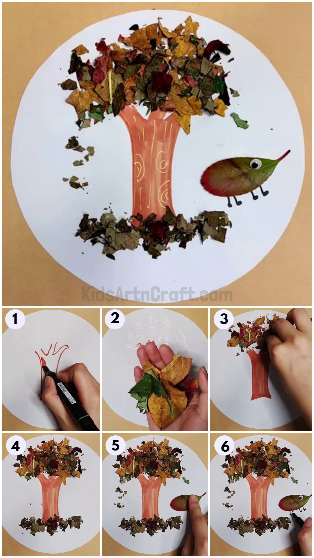Easy Tree Craft From Fall Leaves Step-by-step Tutorial - Kids Art & Craft