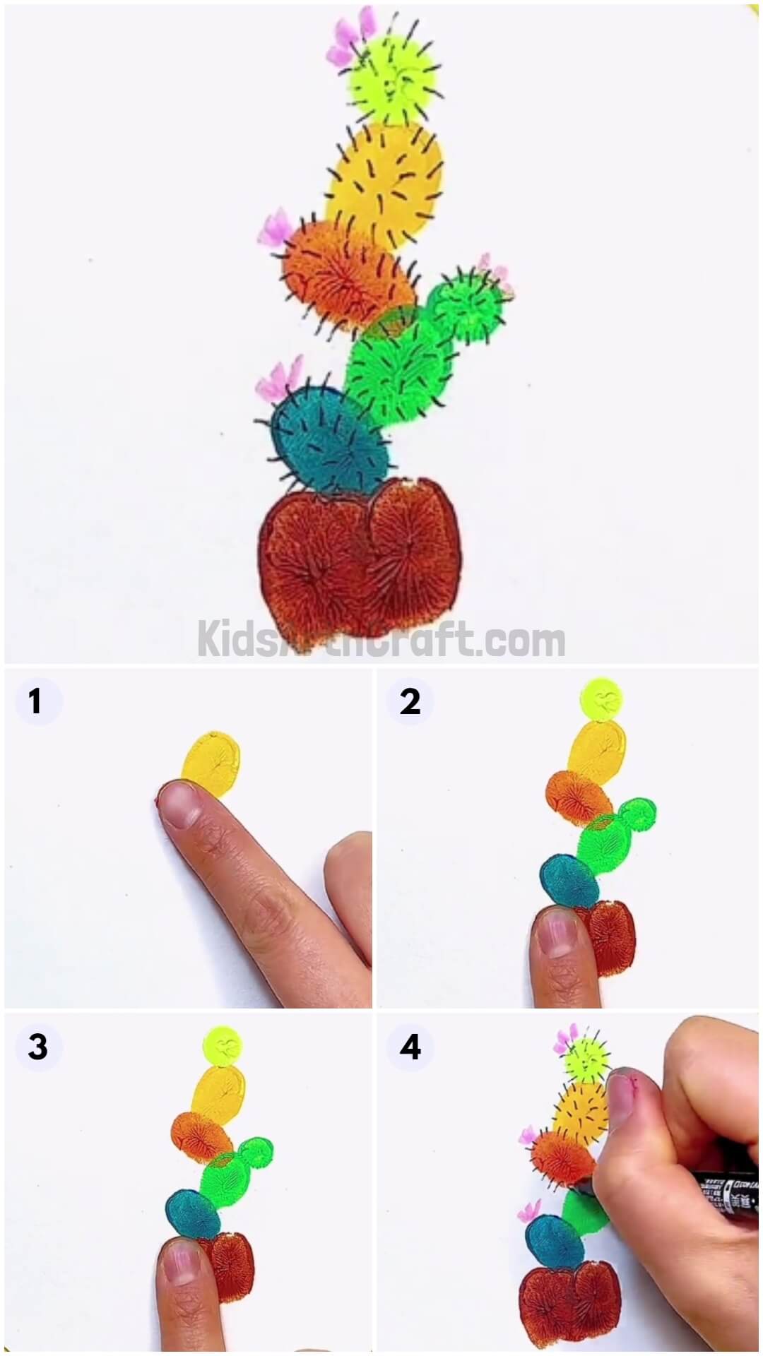 Super Easy Fingerprint Cactus Painting Art Idea For Kindergartners
