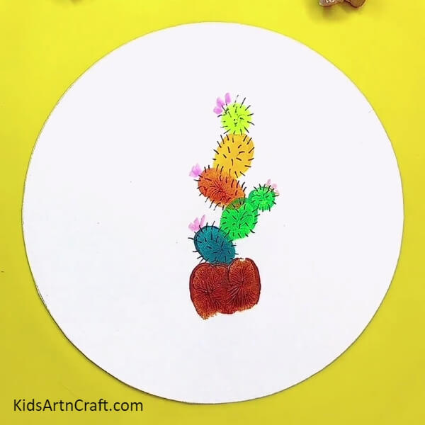 Draw Thorns On The Cactus-Simple Cactus Painting Using Water Colours